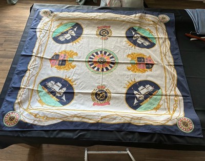 Sailing Ships Nautical Tablecloth 50  X 56  Cotton Bombay Company Vintage
