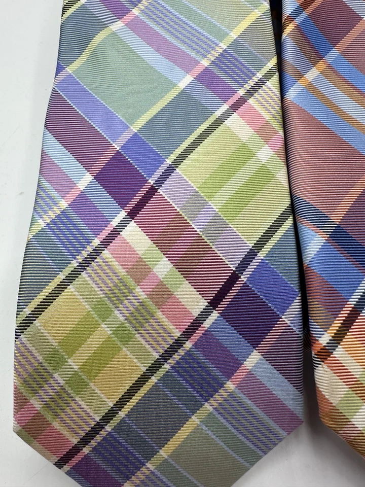 ЛОТ из 2 Tommy Hilfiger мужской классический клетку галстуки галстук 100% шелк опрятный - Изображение 3 из 4