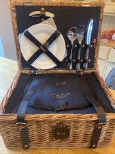 Harrods Picnic Basket With Insulated Compartment Plates Cutlery Leather Straps