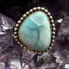 Versilberter Cocktailring Larimar/Pektolith T...