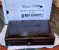 New Vector Dark Brown Crocodile Leather Cigar Box Humidor 10.5"x7.75"x2"