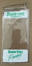 Vintage QUAKER STATE RACING Intelligent Oil Credential / Pass Holder Pinback Tag