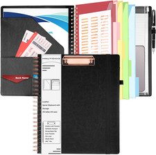 Spiral Leather Clipboard Folio with Notepad 8.5 X 11'' , 5 Folders with 10 Pock