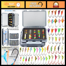 100pcs Ice Fishing Jigs Kit - Crappie & Walleye Lures with Tackle Box - Fishing