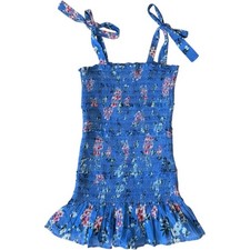 ASTR The Label Anais Smocked Mini Dress Sapphire White Floral Size S
