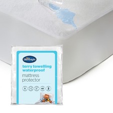 Image of Silentnight Terry Towelling Waterproof Mattress Protector Pure Cotton Bed Cover