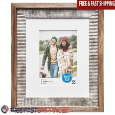 Rustic Farmhouse Decorative Tabletop Picture Frame Wall Display W/ Mat Rectangle