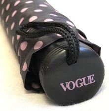 Vogue Umbrella Compact Polka Dots Brown Pink Folding Case Carrying Loop New
