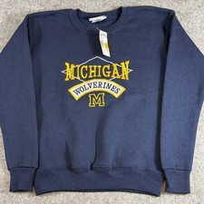 Vintage 90s Michigan Wolverines NCAA Crewneck Sweatshirt Boys M Navy Lee NWT