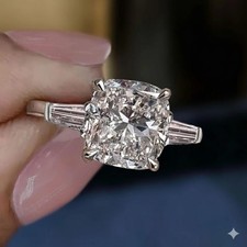 2.6 CT Cushion Cut F VS1 Lab Grown Diamond 3-Stone IGI Certified Engagement Ring