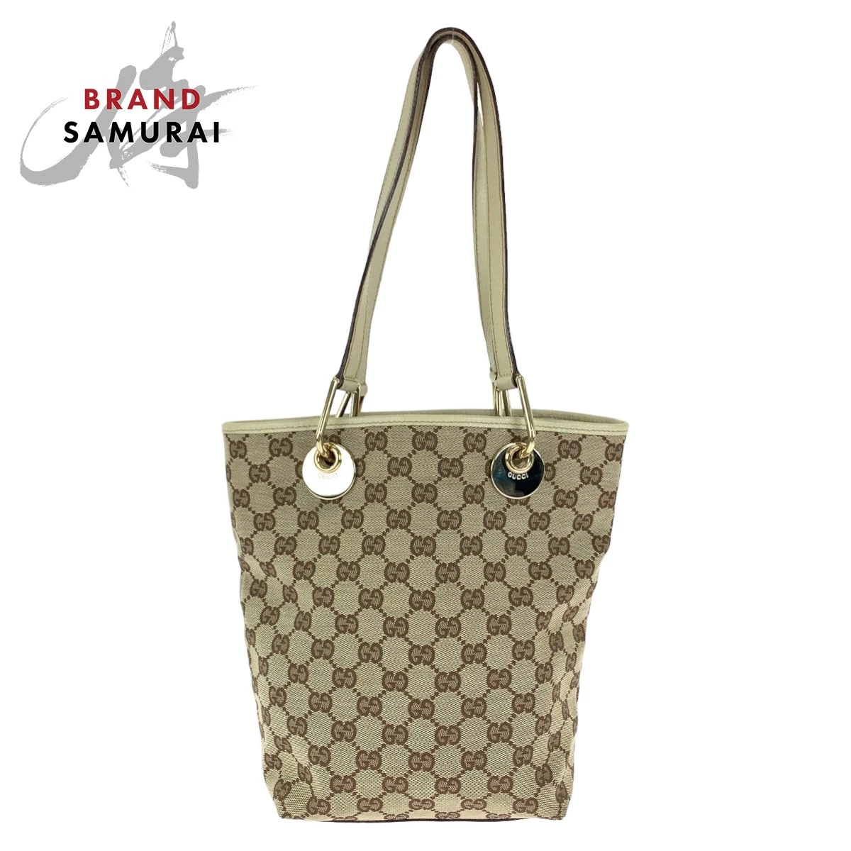 Sac à main Gucci beige marron or quincaillerie Gg toile 10840 fourre tout 408595