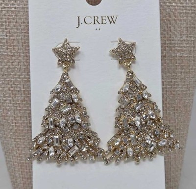 J Crew Factory Christmas tree crystal pave statement earrings *Missing stone*