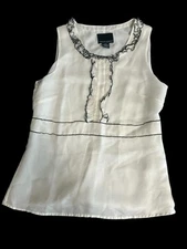 Cynthia Rowley Side-zip Ruffle Blouse Medium Whimsical Fairy Tuxedo Old Money