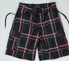 Op Ocean Pacific Mens Boardshorts Size L 36-38 Black Red Wht Striped Swimwear