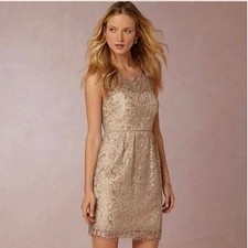 Jenny Yoo Harlow Metallic Lace Cocktail Sheath Dress Champagne Silver Size 4