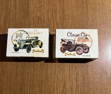 Vintage Mechanical Metal Pocket Ashtray 2 Piece Lot Classic Cars Print 60’s 