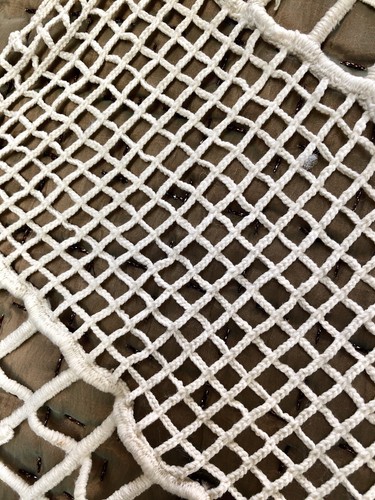 ANTIQUE *Arts & Crafts Era Handmade FRENCH Rideau CROCHET LACE Curtain Panel - Picture 7 of 15