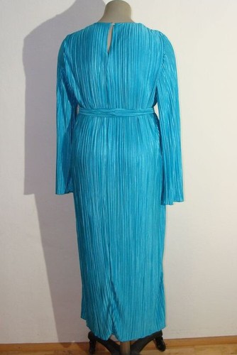 Süßes Satin Glanz Kleid in Türkis mit tollen Plissee Falten Größe 42 - 44 / XL - Bild 4 von 10