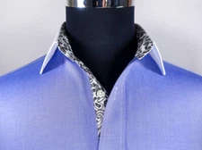 Mens Blue Twill Formal Business Dress Shirt White Collar Contrast French 2x Cuff