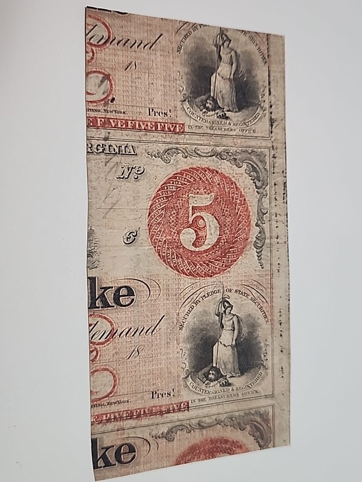 1862 State Of Virginia City Of Richmond 60 Cent 5 Bank Note On Back
