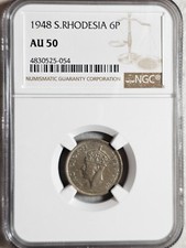 Southern Rhodesia 6 Pence 1948 NGC AU 50