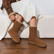 Women Suede Leather Snow Boots Plush Lining Classic Outdoor Indoor Snow Boots