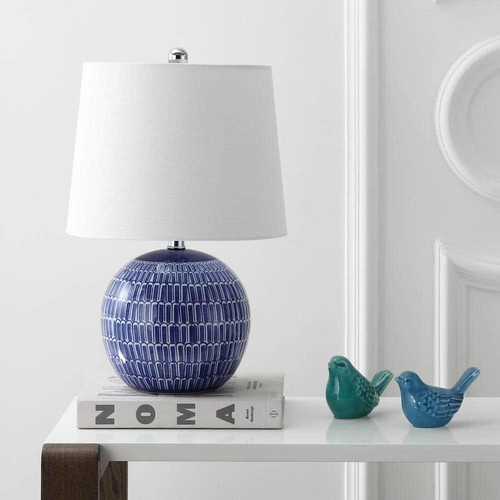 JONATHAN Y Ceramic LED Table Lamp 21"X13" 1-Light Bohemian Drum Tiffany Navy - 第 3/8 張圖片