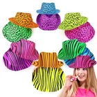 Neon Gangster Hats Party Fancy Dress Animal Print Hat 12 Pack Leopard Zebra