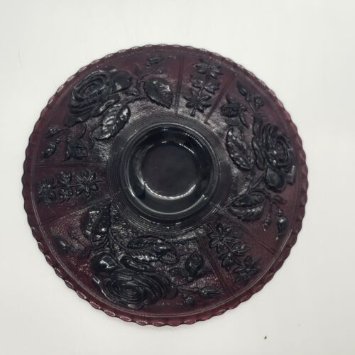 Imperial Open Rose/Lustre Rose Plate ~ Carnival Glass Electric Blue 9" ~ Chipped - Picture 2 of 11