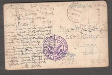 Apr 1919 WWI AEF censor post card Art Gill Second Army APO 932 Nogent to Chicago