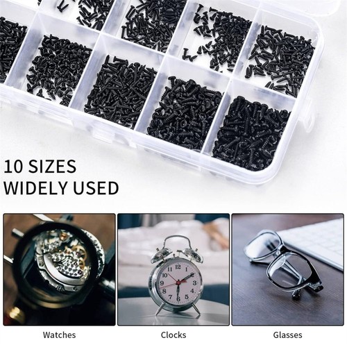 1000Pcs Black Small Screws Assortment Kit Phillips Pan Head Screws Clocks - Picture 3 of 9