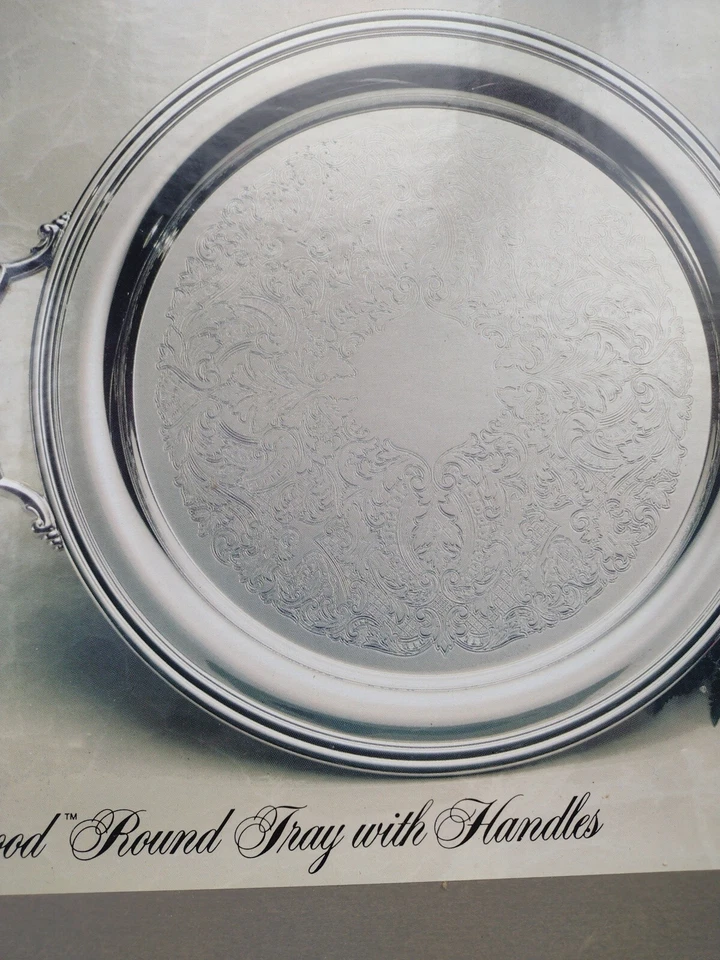 NEW Oneida Silverplate Ridgewood Round Tray With Handles 14.5”. 82021914A nib - Image 4 of 4