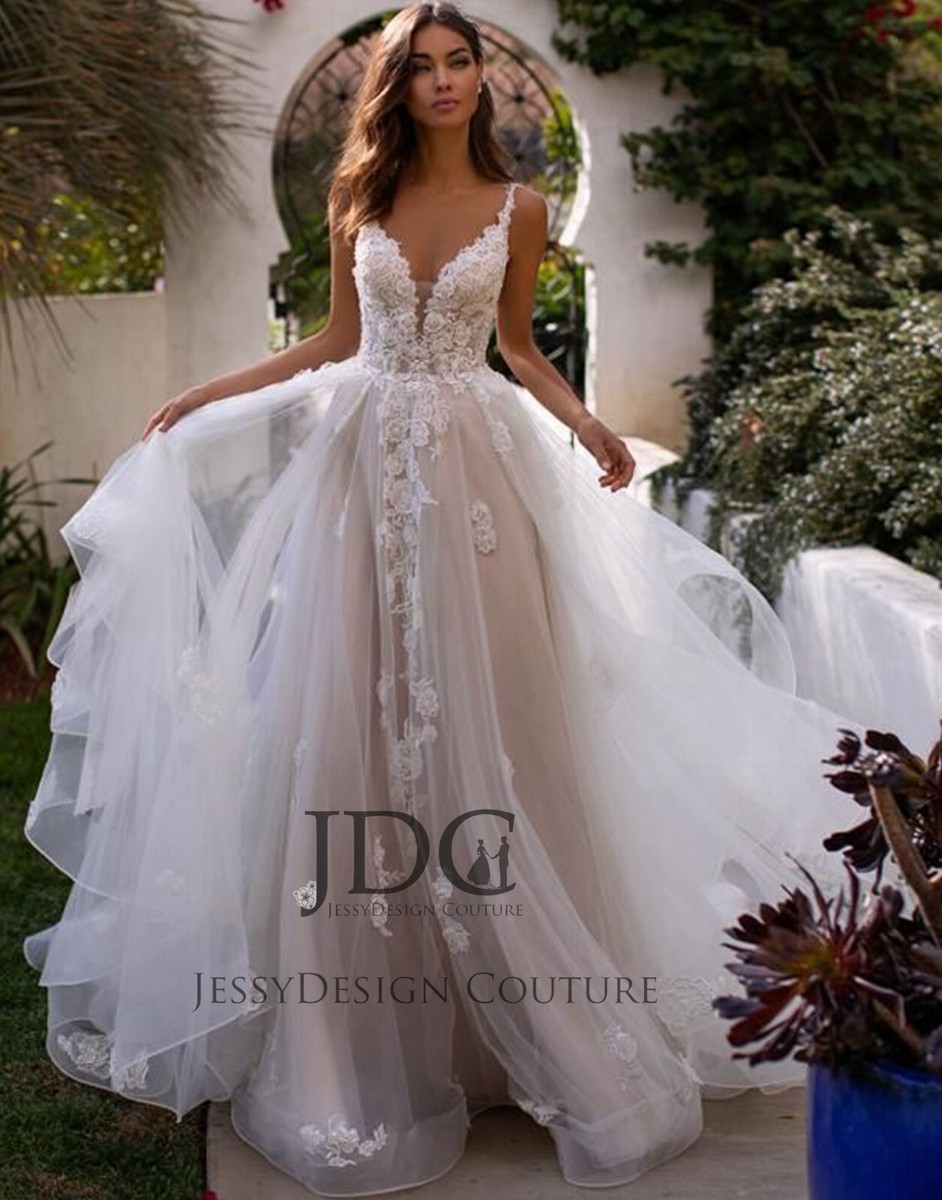 2025 Timeless Beaded Ivory Blush Lace Wedding Dress Bridal Gown 2-28W Volants 2025 Timeless Beaded Ivory Blush Lace Wedding Dress Bridal Gown 2-28W Volants