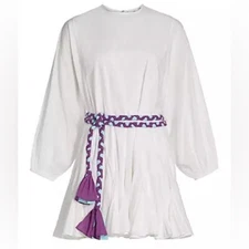 $395 New Rhode Ella Cotton Dress in White and Purple Sz Medium