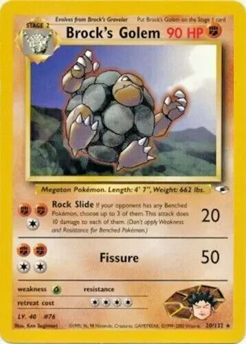 Pokemon Card - Brock's Golem Gym Heroes 20/132 Rare NM Vintange 2000