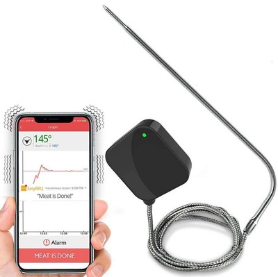 NutriChef Smart Bluetooth BBQ Thermometer - Upgraded Stainless Probe Safe to ...