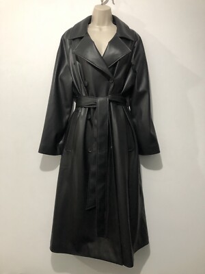 Marks and Spencer Faux Leather Trench Coat Long Jacket UK 16