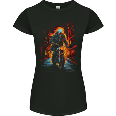 Feuer Skull Rider Cafe Racer Motorrad Biker Damen Petite Cut Maglietta