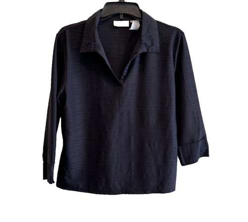 Women's Croft & Barrow Black Textured V-Neck Collared Top Size L