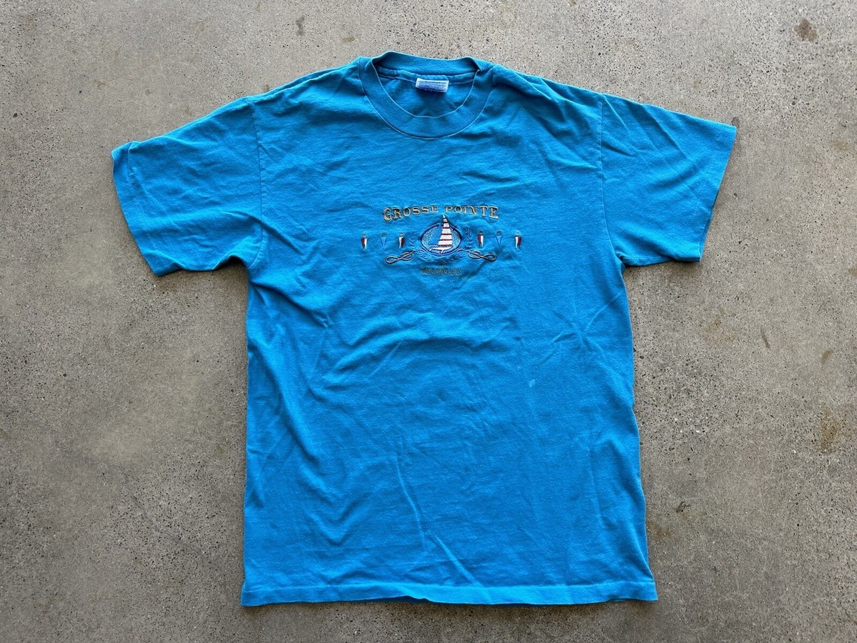 Vintage 1990s Hanes Grosse Pointe Michigan Blue Cotton Embroidered 