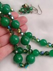 Emerald Green AB CRYSTAL Jadeite Bead 30" Necklace MATCHING EARRINGS Sterling  — photo 4