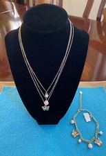 Claires  Gold Tone Butterfly Pendant Charm Necklace  Charm Bracelet Set