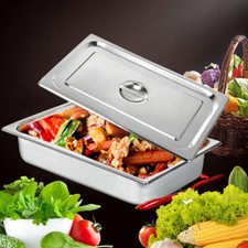 4 Pack 4"Deep Full Size Stainless Steel Steam Table Pans W/ Lids Hotel Food Prep
