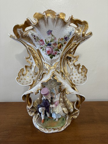 Rare 15 7/8” Paris Porcelain Vase W/ Attached Figure