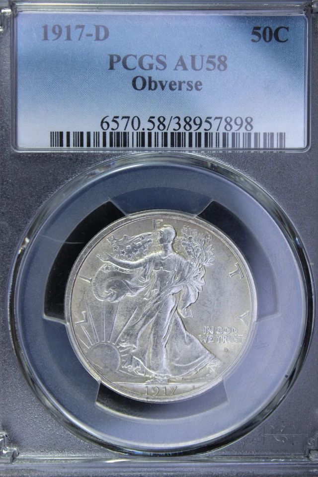 1917-D AU58 Walking Liberty Half Dollar, Obverse, PCGS 38957898 - Image 3 of 4
