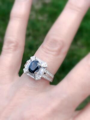 Natural 2.43ct Sapphire Diamond Ring 18k White Gold Deep Blue 9 Grams