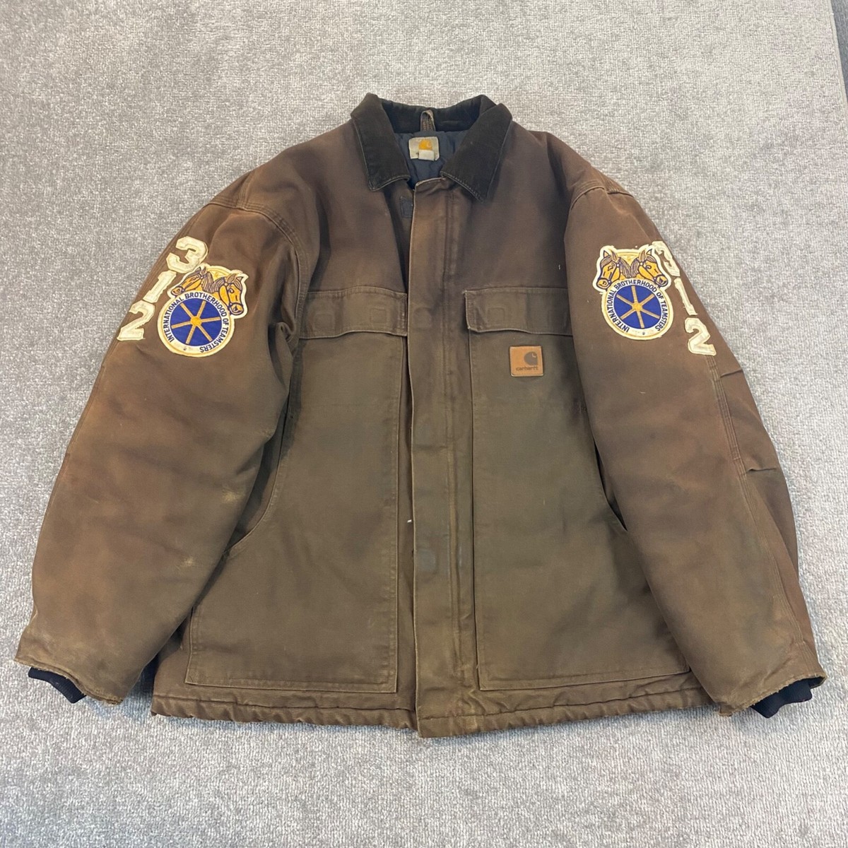 CARHARTT Jacket Mens Large Canvas Brown Quilt Lined Utility Chore