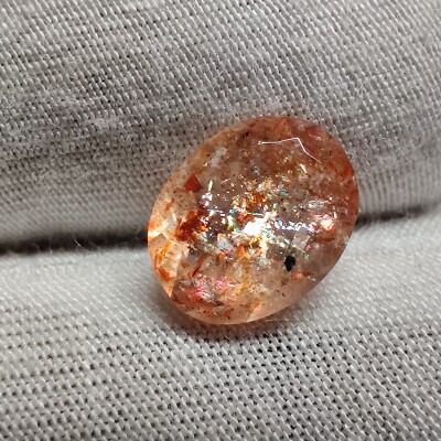 Natural Multi Orange Sunstone Faceted Oval Shape Flashy Rainbow Gemstone 2 Cts