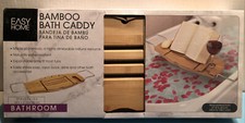Easy Home Bamboo Bath Caddy-easily store soap, razor, book, and drink-New OB