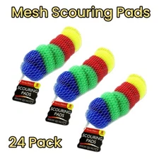24 Pack Assorted Colors Round Nylon Dish Cleaning Scouring Pads, Mesh